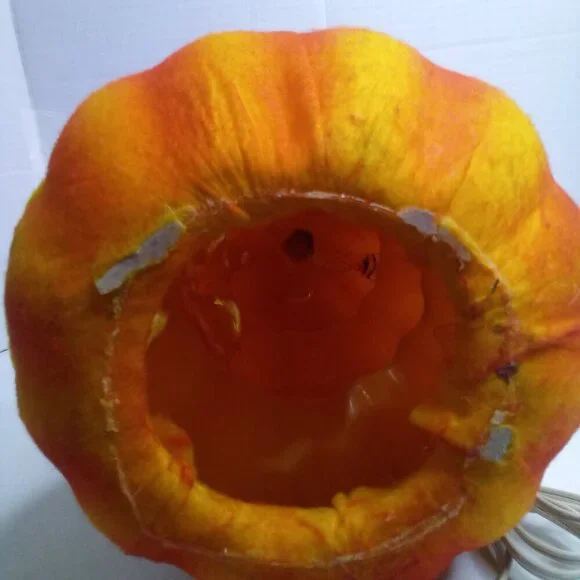Vintage 3 Tier Jack O Lantern Pumpkin Felt Covered Blow Mold Halloween 18" Works - Picture 12 of 13